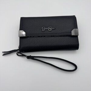 Jessica Simpson Black Wallet Silver Accent Wristlet Zipper Snap